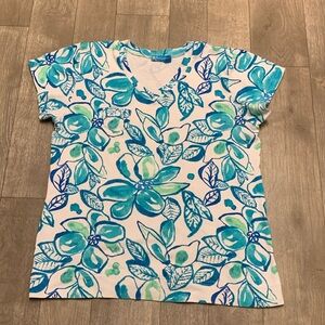 Womens Fresh Produce‎ Floral Artsy V-Neck Cap Sleeve Shirt